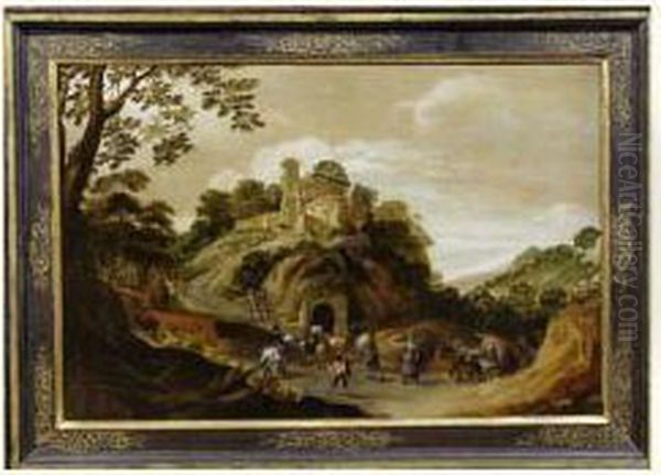 Paysage Vallonne Avec Soldats Et Voyageurs Oil Painting by Jan Jansz. Van De Velde