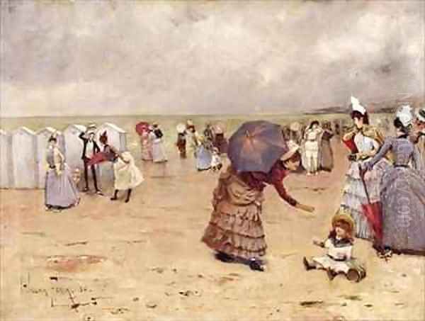 Elegant Figures on a Beach Oil Painting by William Feron