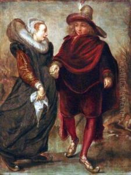 Jeune Couple La Main Dans La Main Oil Painting by Adriaen Pietersz. Van De Venne