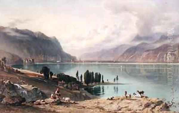 A View of Lake Geneva Oil Painting by George Arthur Fripp