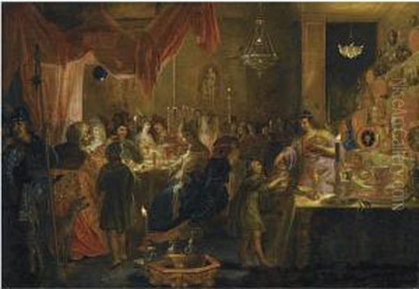 The Feast Of Belshazzar Oil Painting by Adriaen Pietersz. Van De Venne