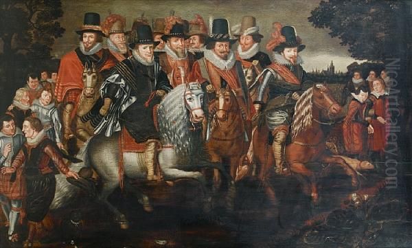 A Cavalcade Of Nassau Princes Oil Painting by Adriaen Pietersz. Van De Venne