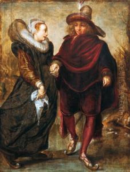 Ritratto Di Giovane Coppia Oil Painting by Adriaen Pietersz. Van De Venne