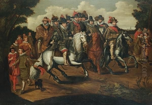 Cavalcade Of Nassau Princes Oil Painting by Adriaen Pietersz. Van De Venne