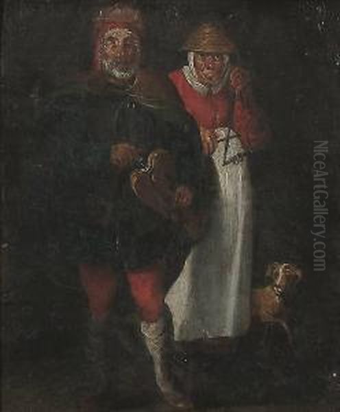 Street Musicians With A Dog Oil Painting by Adriaen Pietersz. Van De Venne