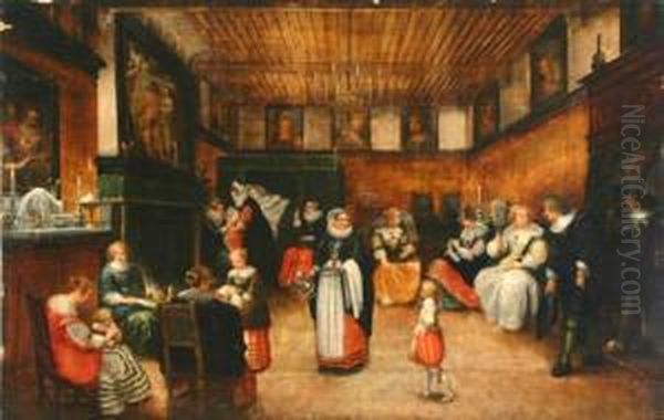 The Christening Celebration Oil Painting by Adriaen Pietersz. Van De Venne