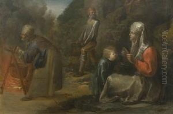 Rastende Bauernfamilie Vor Einem Verfallenen Haus. Oil Painting by Jan van de Venne