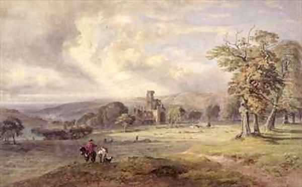 View of Kirkstall Abbey Leeds Oil Painting by George Arthur Fripp