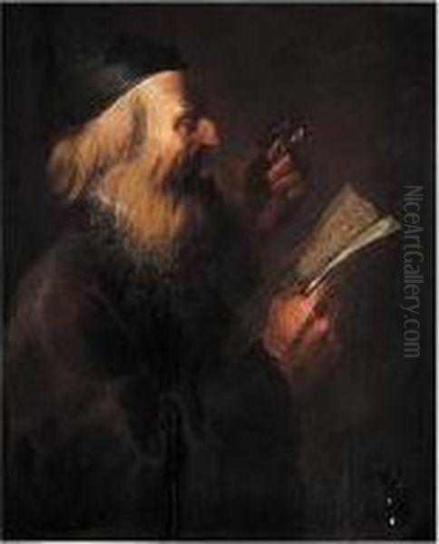 A Rabbi Reading The Torah Oil Painting by Jan van de Venne