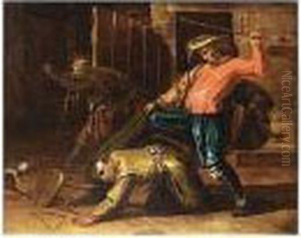 Peasants Fighting In An Inn Oil Painting by Jan van de Venne