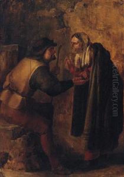 A Gypsy Telling A Boor's Fortune Oil Painting by Jan van de Venne