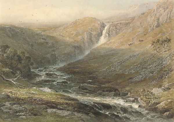 The highlands Red deer coming down off the hill to water Oil Painting by George Arthur Fripp