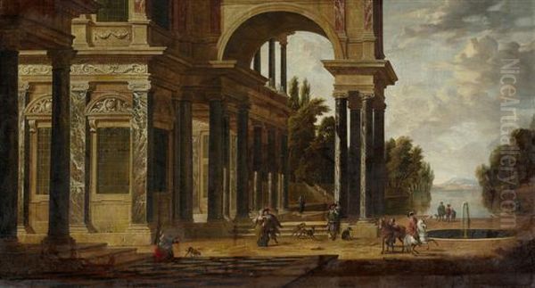 Architectural View With Figures Oil Painting by Dirck Van Delen