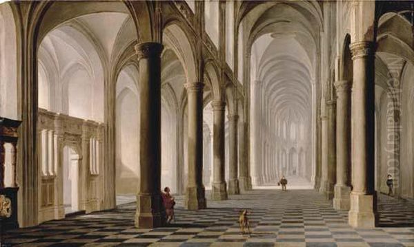 The Interior Of A Church With Figures Oil Painting by Dirck Van Delen