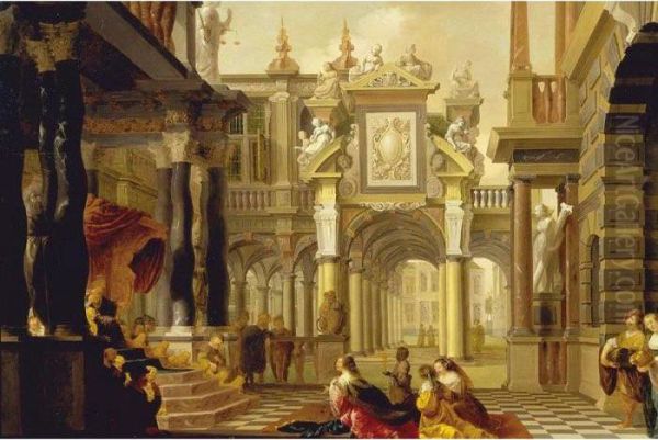 Solomon Receiving The Queen Of Sheba Oil Painting by Dirck Van Delen