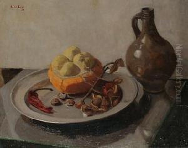 Still-life With Fruit And A Water Jug Oil Painting by Ans Van Den Berg