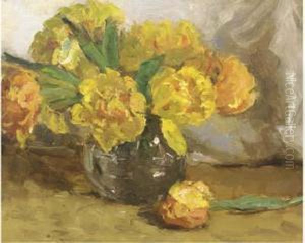 Yellow Tulips Oil Painting by Ans Van Den Berg