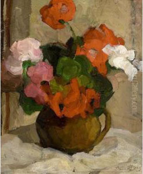 A Still Life With Flowers Oil Painting by Ans Van Den Berg