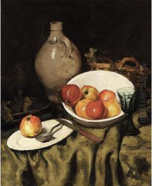 Still Life With Apples Oil Painting by Ans Van Den Berg