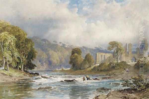 A view of Finchale Priory on the River Wear Oil Painting by George Arthur Fripp