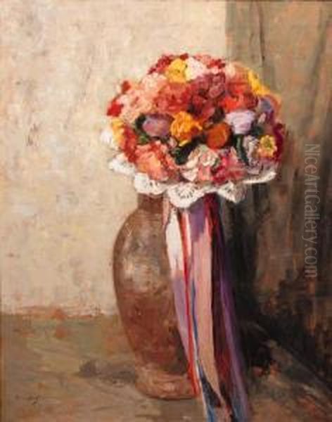 Biedermeier Bouquet Oil Painting by Ans Van Den Berg