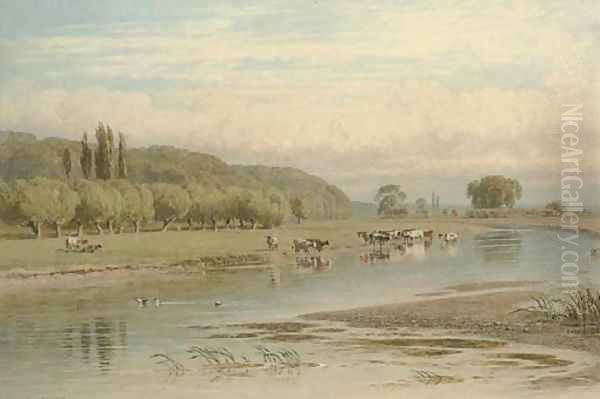 Cattle watering on the Thames Oil Painting by George Arthur Fripp