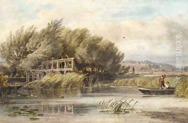 Eel bucks on the Thames Oil Painting by George Arthur Fripp