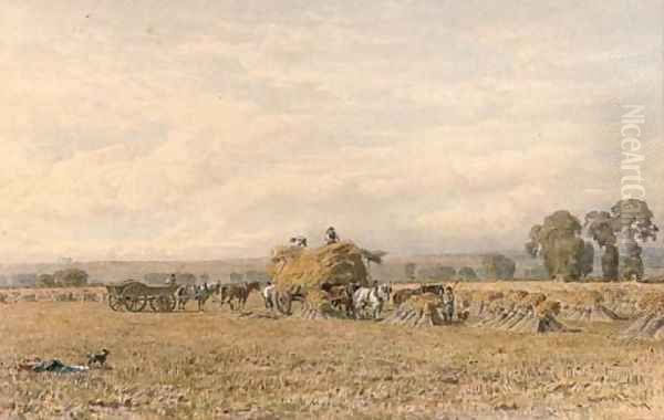 Harvesters loading the haycart Oil Painting by George Arthur Fripp