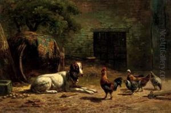 Boerderijtafereel: Farmyard Friends Oil Painting by Simon Van Den Berg