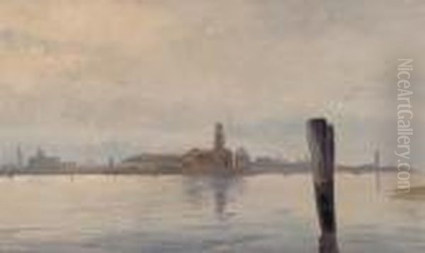 L'ile De San Michele Pres De Murano Oil Painting by Charles Auguste van den Berghe