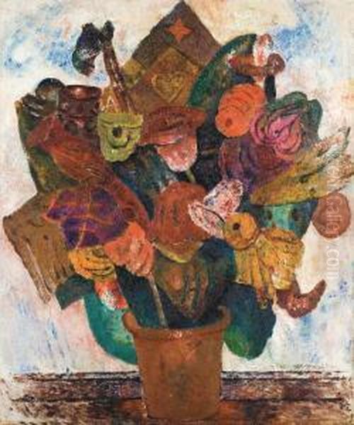 Potmet Bloemen Oil Painting by Frits Van Den Berghe