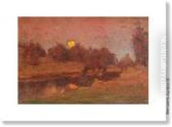 Landscape Atfull Moon Oil Painting by Frits Van Den Berghe