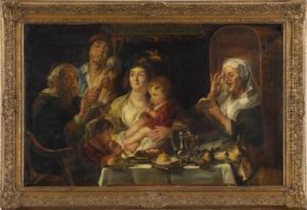 Wie Die Alten Sungen, So Zwitschern Auch Die Jungen, Nach Jacobjordaens. Oil Painting by Frits Van Den Berghe