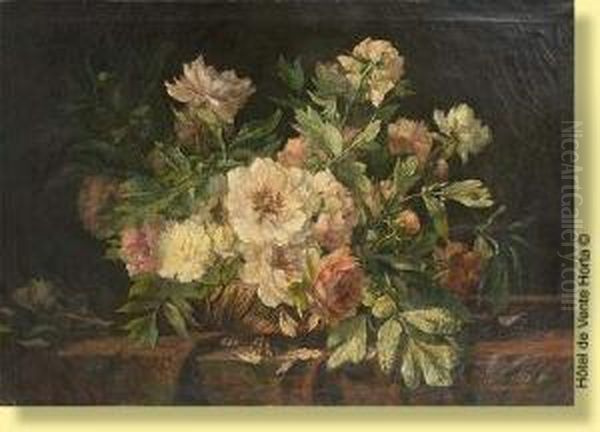 Panier Fleuri De Pivoines Oil Painting by Georges Van den Bos