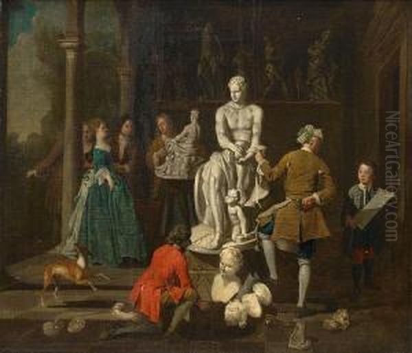 A Sculptor's Studio Oil Painting by Balthazar Van Den Bossche