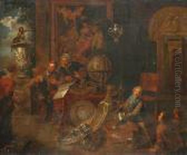 An Art Shop Oil Painting by Balthazar Van Den Bossche