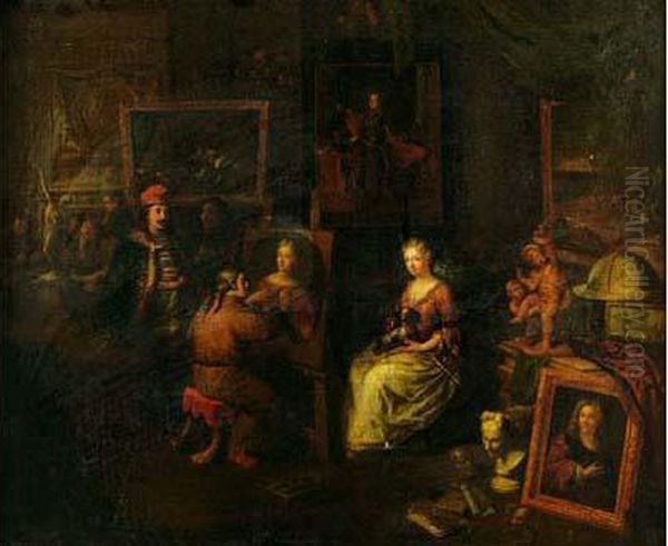 L'interieur De L'atelier D'un Peintre Oil Painting by Balthazar Van Den Bossche