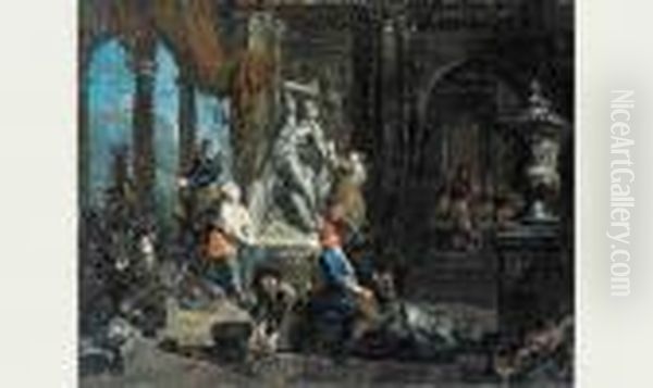 L'atelier Du Sculpteur Oil Painting by Balthazar Van Den Bossche