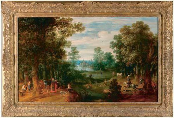 Paysage Aux Chasseurs Oil Painting by Willem Van Den Bundel