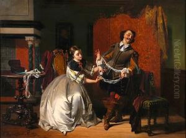 A Musical Romance Oil Painting by Casimir Van Den Daele