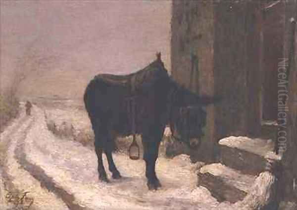 Donkey in the snow Oil Painting by Charles Edouard Frere