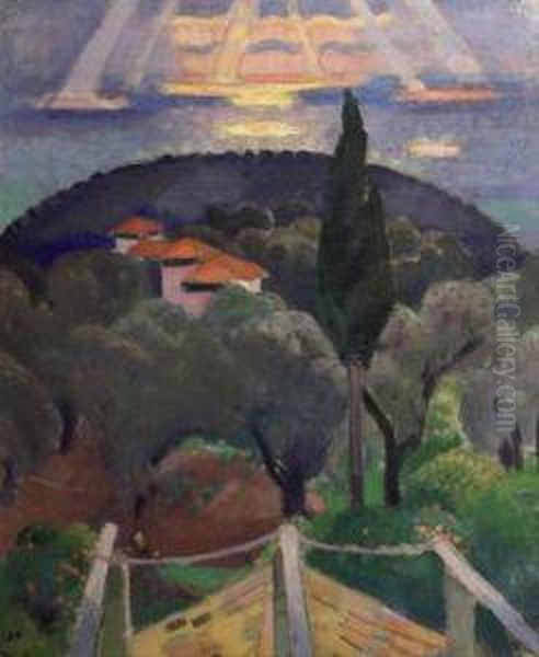 Rayon De Soleil Sur Le Cap Martin Oil Painting by Jean Van Den Eeckhoudt