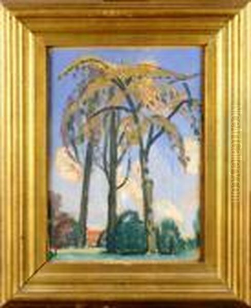 Petit Paysage Aux Trois Arbres Oil Painting by Jean Van Den Eeckhoudt