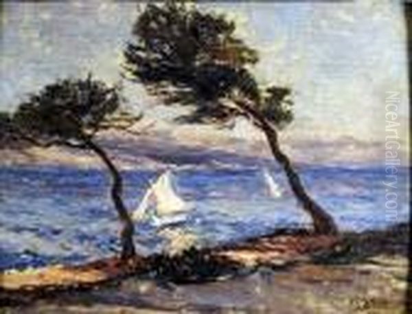 [voilier Au Cap Martin Oil Painting by Jean Van Den Eeckhoudt