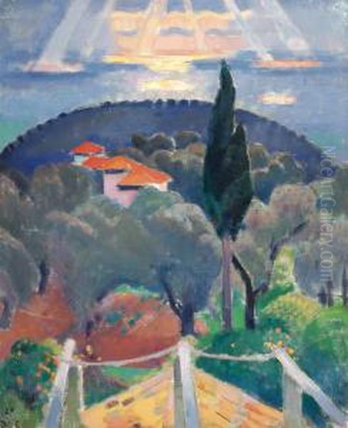 Sunbeams On Cap Martin (1920) Oil Painting by Jean Van Den Eeckhoudt