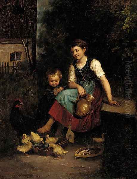 Feeding the Ducks Oil Painting by Charles Edouard Frere