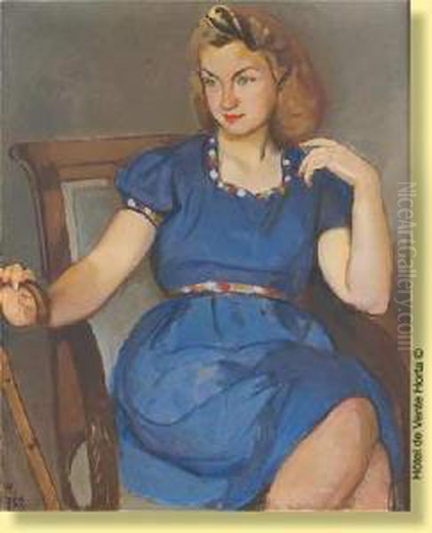 La Jeune Fille A La Robe Bleue Oil Painting by Jean Van Den Eeckhoudt