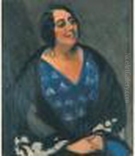 Portrait De Madeleine D'haveloose (1925) Oil Painting by Jean Van Den Eeckhoudt