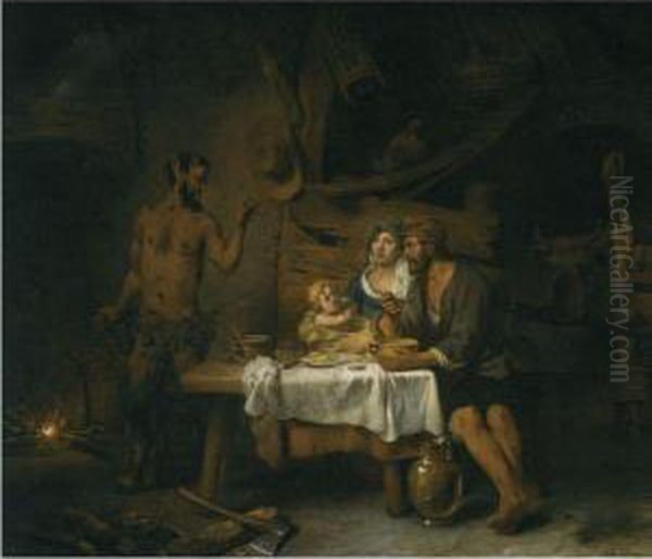 The Satyr And The Peasant Oil Painting by Gerbrand Van Den Eeckhout