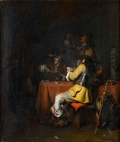 An Interior With Soldiers Playing Cards Oil Painting by Gerbrand Van Den Eeckhout